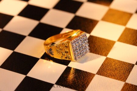 22k Gold Square Cluster Ring with Twenty-Five Stones