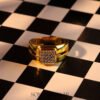 22k Gold Square Cluster Ring with Two-Tone Motif