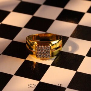 22k Gold Square Cluster Ring with Two-Tone Motif