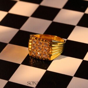 22k Gold Nine-Stone Cluster Ring with Raised Square Setting