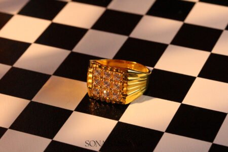 22k Gold Nine-Stone Cluster Ring with Raised Square Setting