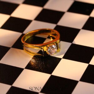 22k Gold Single Stone Ring with Two-Tone Band