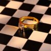 22k Gold Single Stone Ring with Two-Tone Engraved Detail