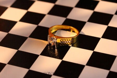 22k Gold Single Stone Ring with Two-Tone Engraved Detail