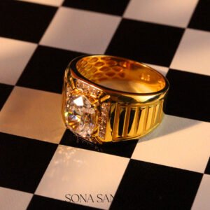 22k Gold Round Centre Stone Ring with Square Cluster Setting