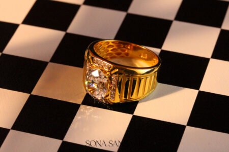 22k Gold Round Centre Stone Ring with Square Cluster Setting
