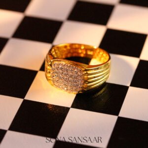 22k Gold Oval Cluster Ring with Rectangular Face