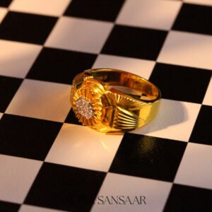 22k Gold Hexagonal Cluster Ring with Sunburst Detailing