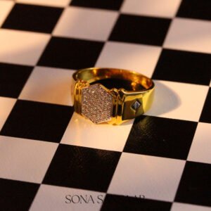 22k Gold Hexagonal Cluster Ring with Diamond-Shaped Motif