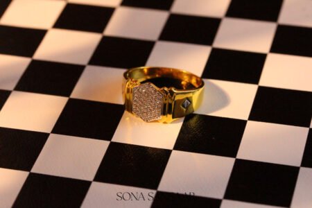 22k Gold Hexagonal Cluster Ring with Diamond-Shaped Motif