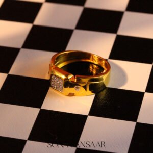 22k Gold Square Cluster Ring with Sixteen Stones