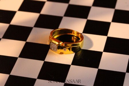 22k Gold Square Cluster Ring with Sixteen Stones