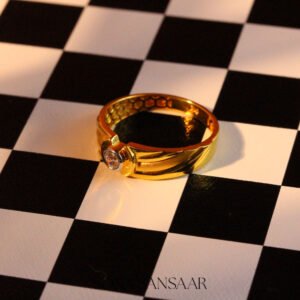 22k Gold Single Stone Ring with Textured Band