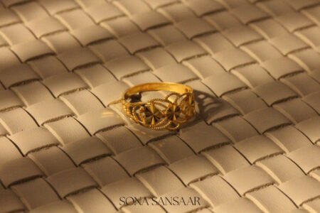 22k Gold Ladies Fancy Hearts Ring with Triple Starburst Rope Motifs