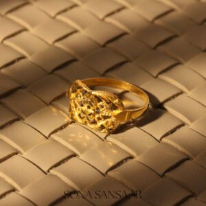 22k Gold Ladies Fancy Hearts Ring with Geometric Floral Design