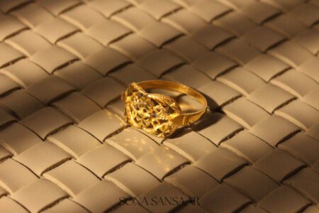 22k Gold Ladies Fancy Hearts Ring with Geometric Floral Design