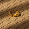 22k Gold Ladies Fancy Hands Holding Heart Ring with Faceted Heart Accent