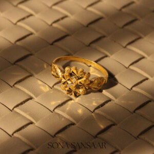 22k Gold Ladies Fancy Hearts Ring with Hearts and Floral Bloom Design