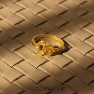 22k Gold Ladies Fancy Hearts Ring with Dual Floral Motifs