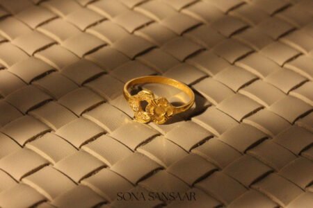 22k Gold Ladies Fancy Hearts Ring with Dual Floral Motifs