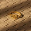 22k Gold Ladies Fancy Hearts Ring with Dual Starburst Motifs