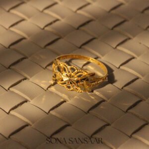 22K Gold Fancy Hearts Ring with Diamond-Cut Floral Heart Design