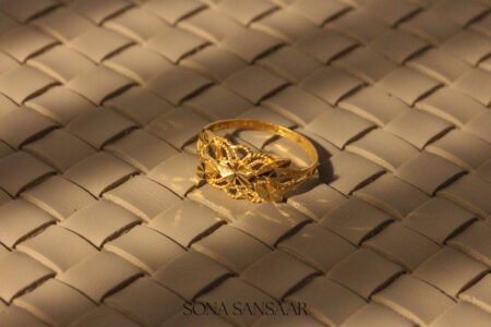 22K Gold Fancy Hearts Ring with Diamond-Cut Floral Heart Design