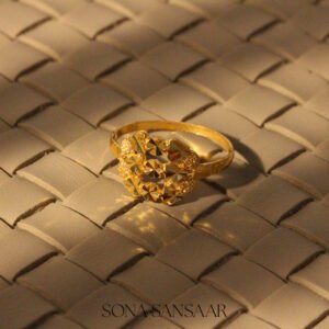 22k Gold Ladies Fancy Hearts Ring with Ornate Geometric Centerpiece