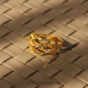 22K Gold Ladies Fancy Hearts Ring with Textured Waves and Diamond-Cut Accents