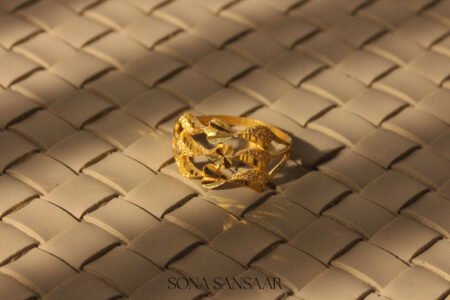 22K Gold Ladies Fancy Hearts Ring with Textured Waves and Diamond-Cut Accents