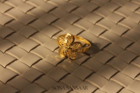 22k Gold Ladies Fancy Hearts Ring with Five-Petal Floral Design