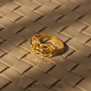 22k Gold Ladies Fancy Hearts Ring with Twisted Rope and Starburst Motifs