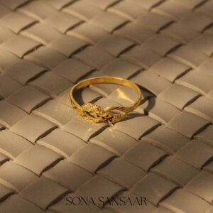 22K Gold Ladies Fancy Hearts Ring with Diamond-Cut Textured Wave Design