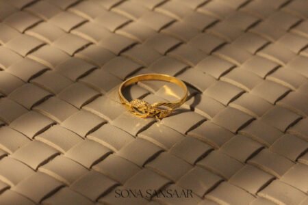 22K Gold Ladies Fancy Hearts Ring with Diamond-Cut Textured Wave Design