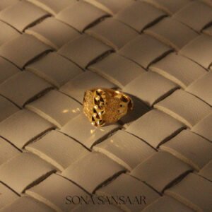 22K Gold Textured Adjustable Baby Ring with Geometric Diamond-Cut Design