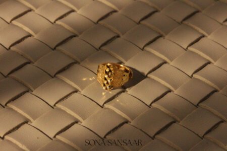 22K Gold Textured Adjustable Baby Ring with Geometric Diamond-Cut Design