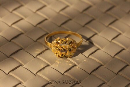 22K Gold Ladies Fancy Hearts Ring with Diamond-Cut Petals