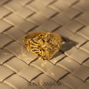 22K Gold Ladies Fancy Hearts Ring with Diamond-Cut Geometric Heart Facets