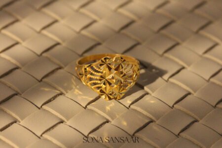 22K Gold Ladies Fancy Hearts Ring with Diamond-Cut Geometric Heart Facets