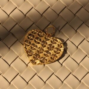 22k Gold Textured Heart Pendant with Diamond-Cut Pattern