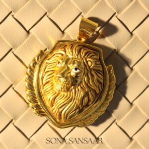 22K Gold Lion Head Shield Pendant