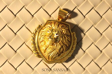 22K Gold Lion Head Shield Pendant