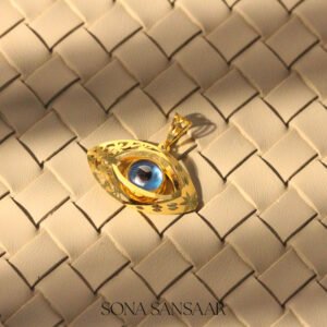 22K Gold Evil Eye Filigree Pendant