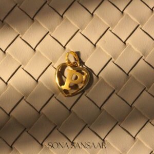 22K Gold Letter P Heart Pendant