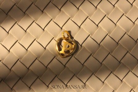 22K Gold Letter P Heart Pendant
