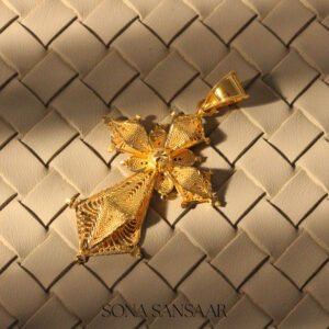 22k Gold Ornate Cross Pendant with Filigree Detailing