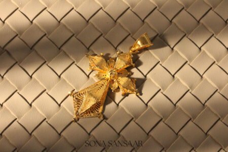 22k Gold Ornate Cross Pendant with Filigree Detailing