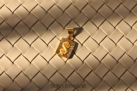 22K Gold Fancy Square Pendant with Textured Dollar Motif