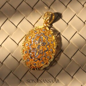 22k Two-Tone Gold Oval Pendant with Floral Filigree Detailing
