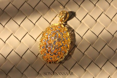 22k Two-Tone Gold Oval Pendant with Floral Filigree Detailing